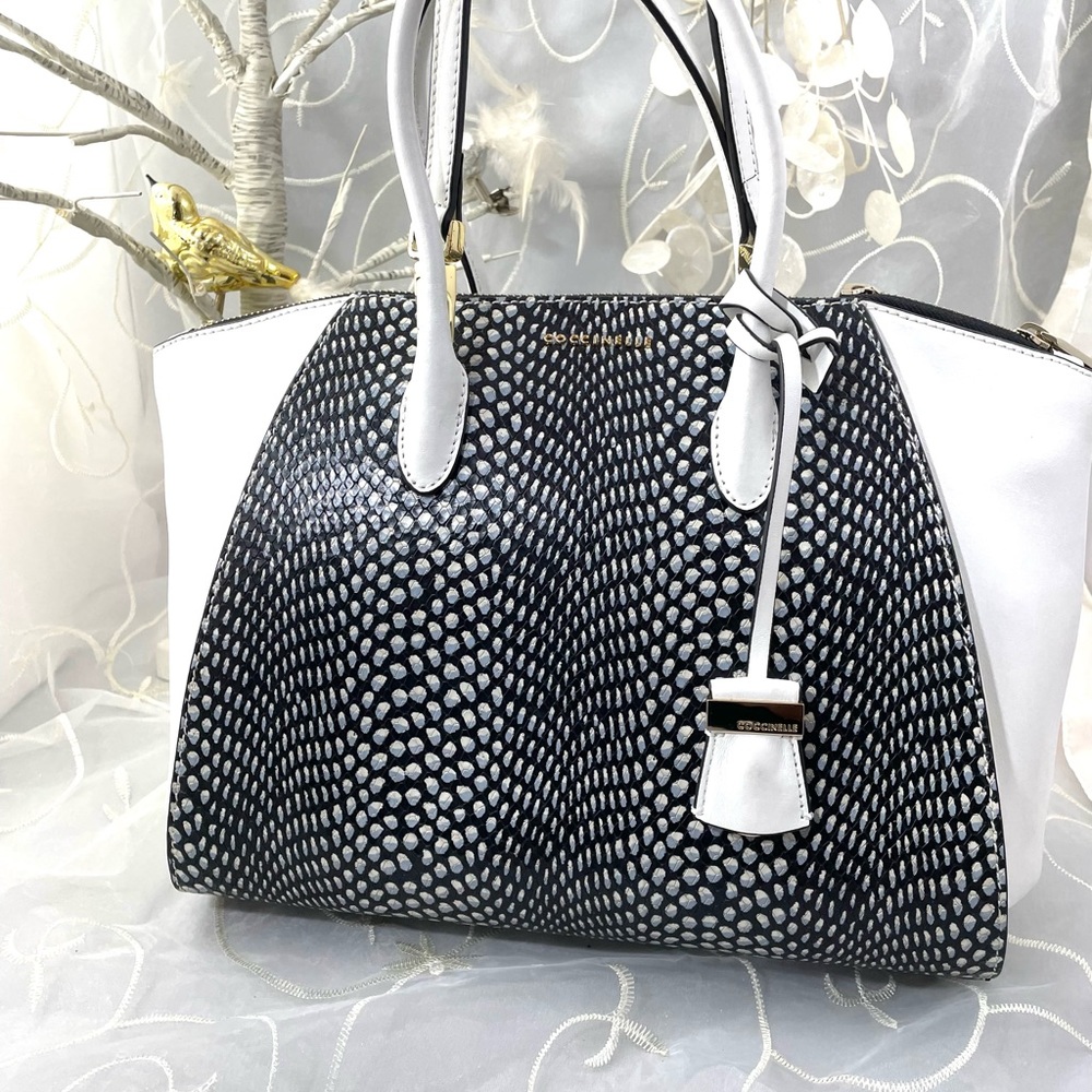 Snake skin faux leather Coccinelle white tote shoulder bag
